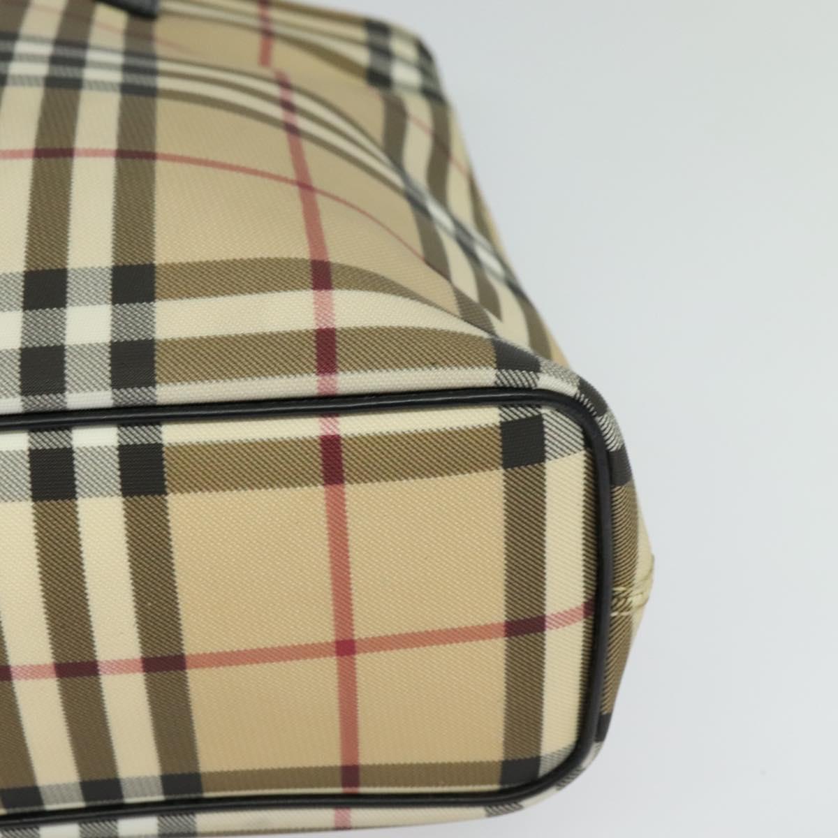 BURBERRY Nova Check Hand Bag PVC Beige Silver Auth 122613