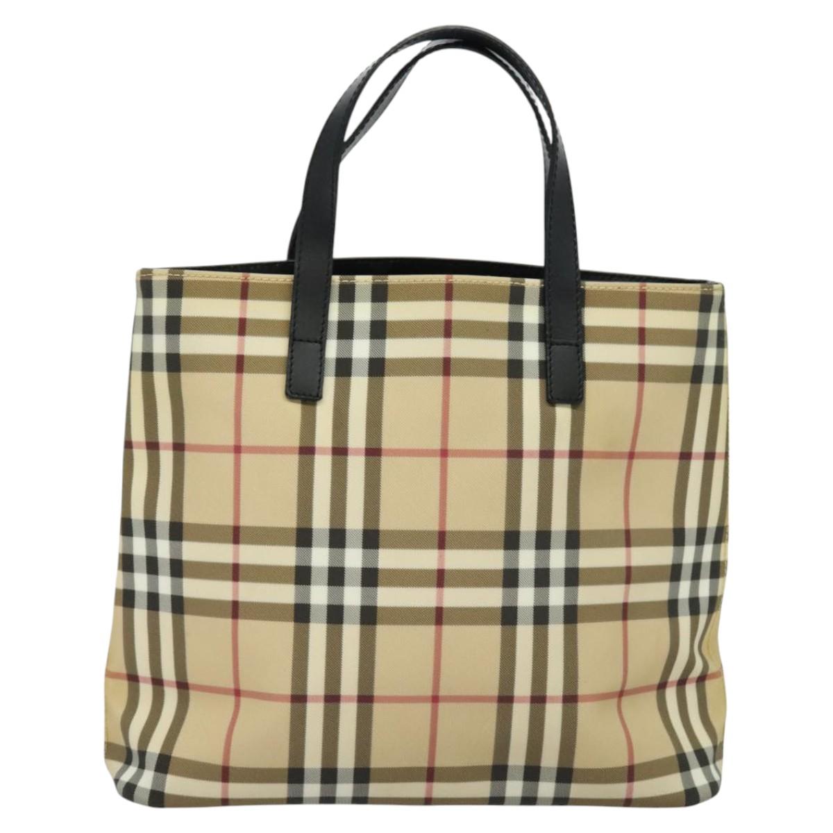 BURBERRY Nova Check Hand Bag PVC Beige Silver Auth 122613