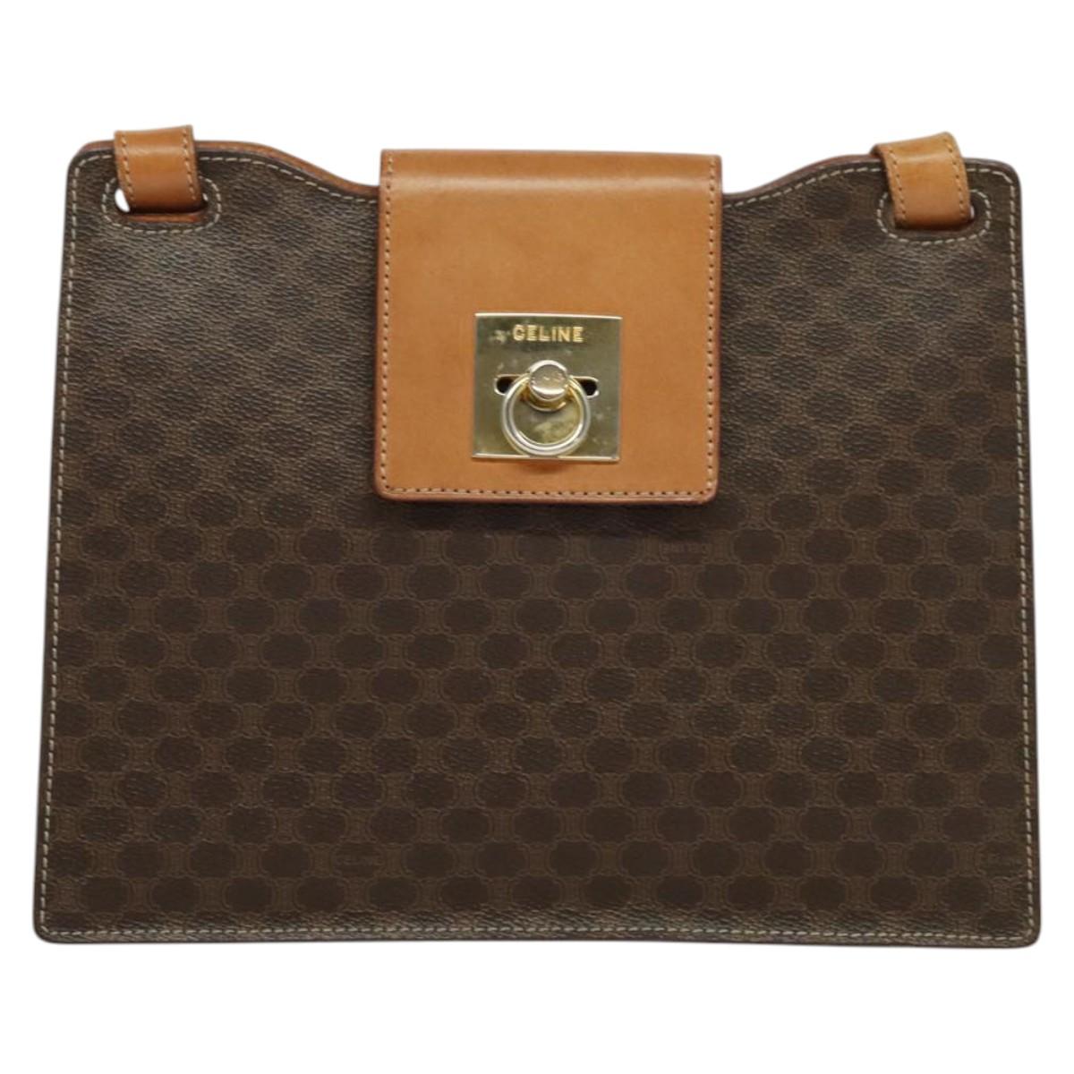 CELINE Macadam Canvas Shoulder Bag PVC Leather Brown Gold Auth 122617