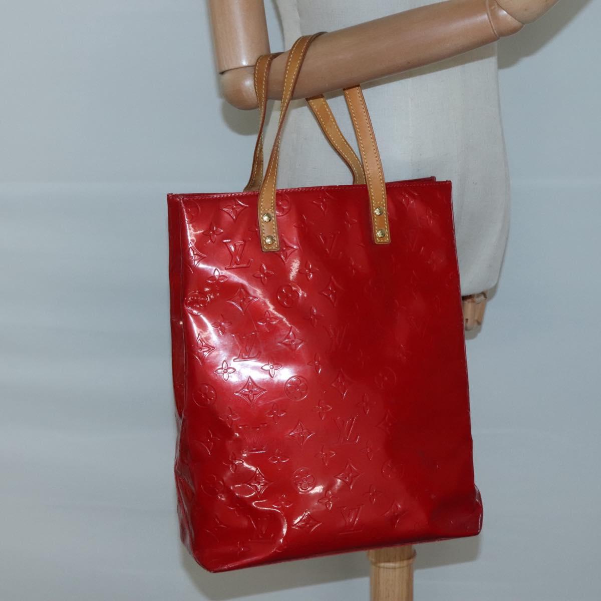 LOUIS VUITTON Monogram Vernis Reade MM Hand Bag Red Rouge M91086 LV Auth 122621