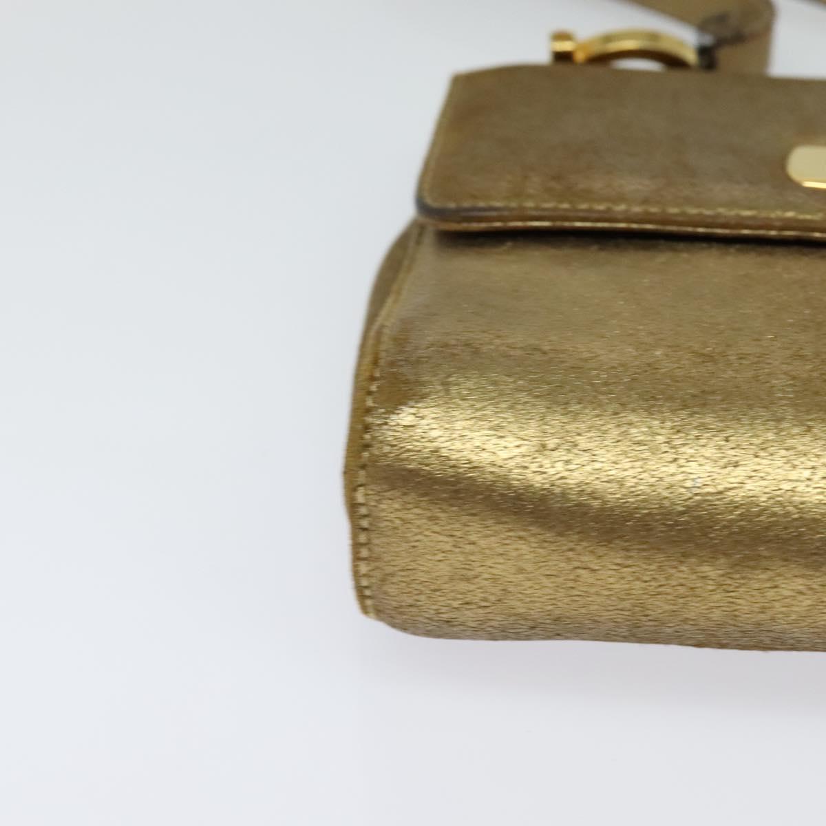 Salvatore Ferragamo Gancini Shoulder Bag Leather Gold Auth 122662