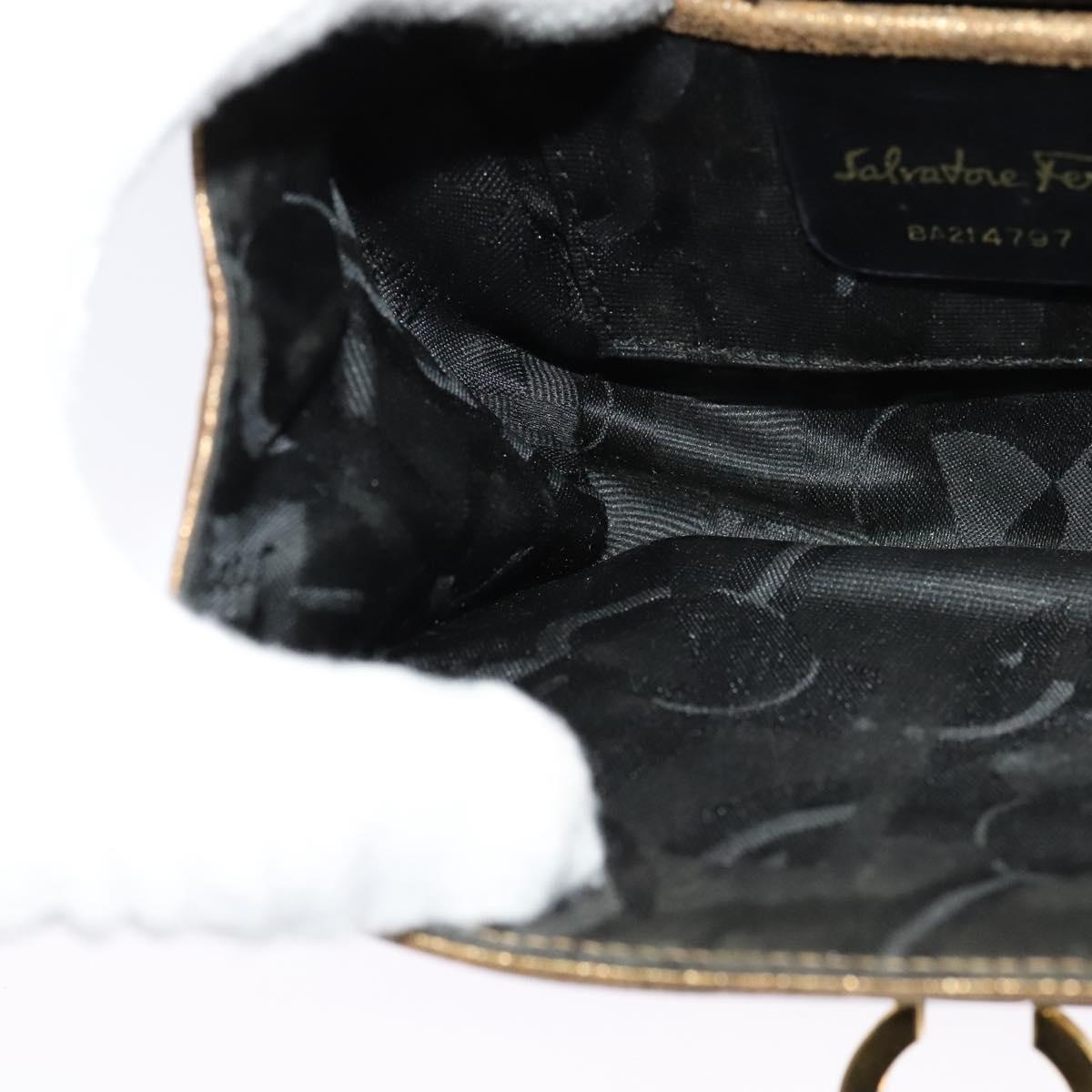 Salvatore Ferragamo Gancini Shoulder Bag Leather Gold Auth 122662