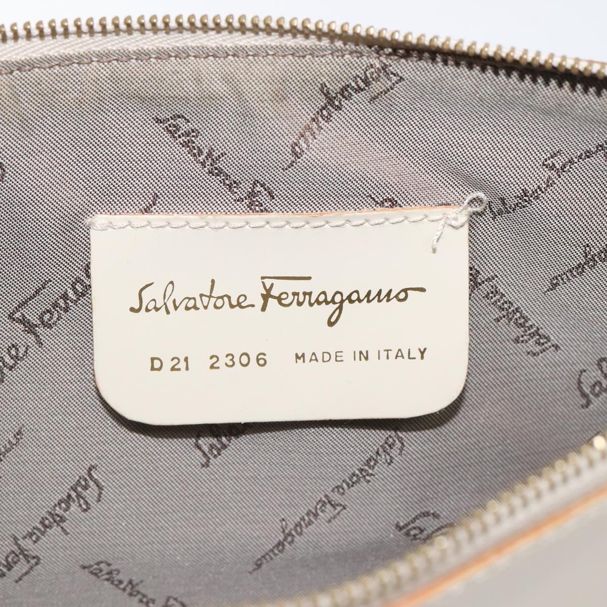 Salvatore Ferragamo Gancini Shoulder Bag Leather Ivory Gold Auth 122679