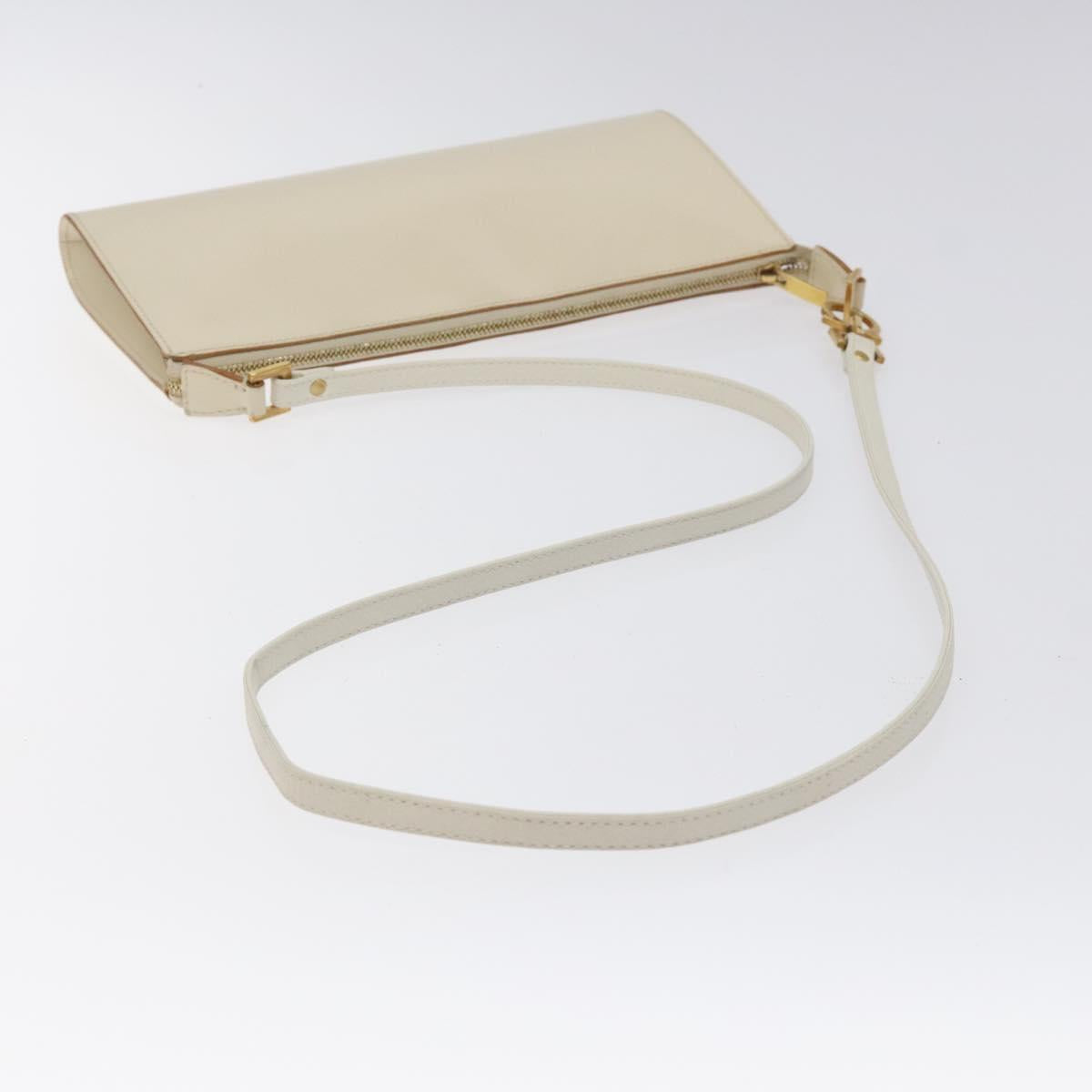 Salvatore Ferragamo Gancini Shoulder Bag Leather Ivory Gold Auth 122679