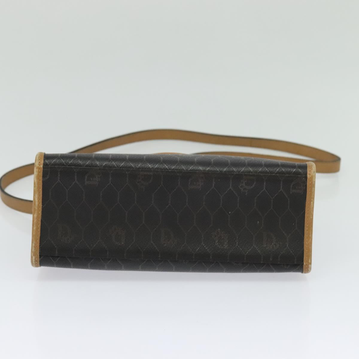 Christian Dior Honeycomb Canvas Hand Bag PVC 2way Black Gold Auth 122680