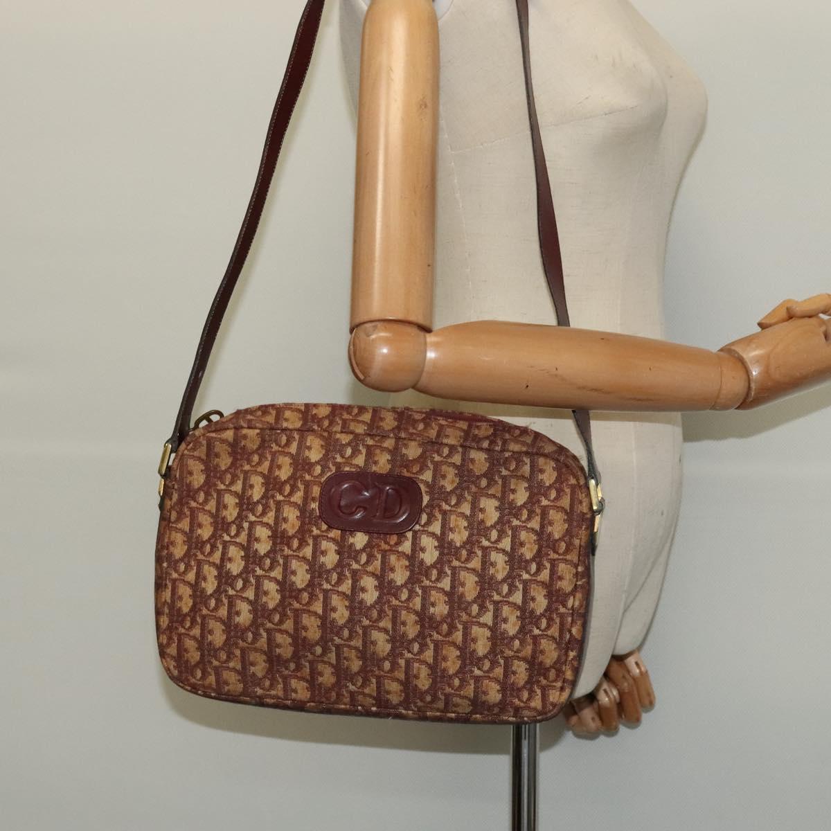 Christian Dior Trotter Canvas Shoulder Bag Red Gold Auth 122681