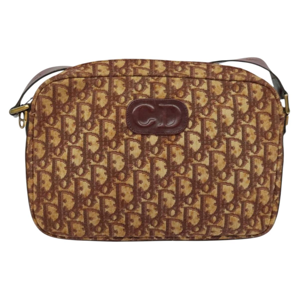 Christian Dior Trotter Canvas Shoulder Bag Red Gold Auth 122681