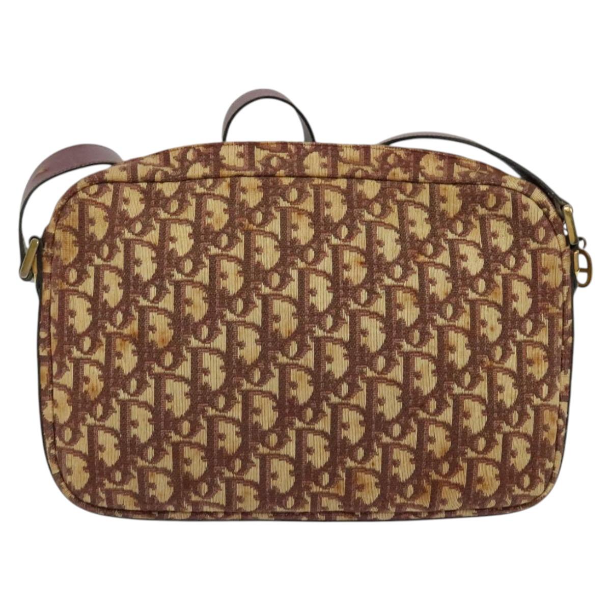 Christian Dior Trotter Canvas Shoulder Bag Red Gold Auth 122681