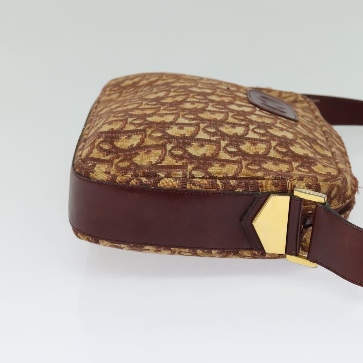Christian Dior Trotter Canvas Shoulder Bag Red Gold Auth 122681
