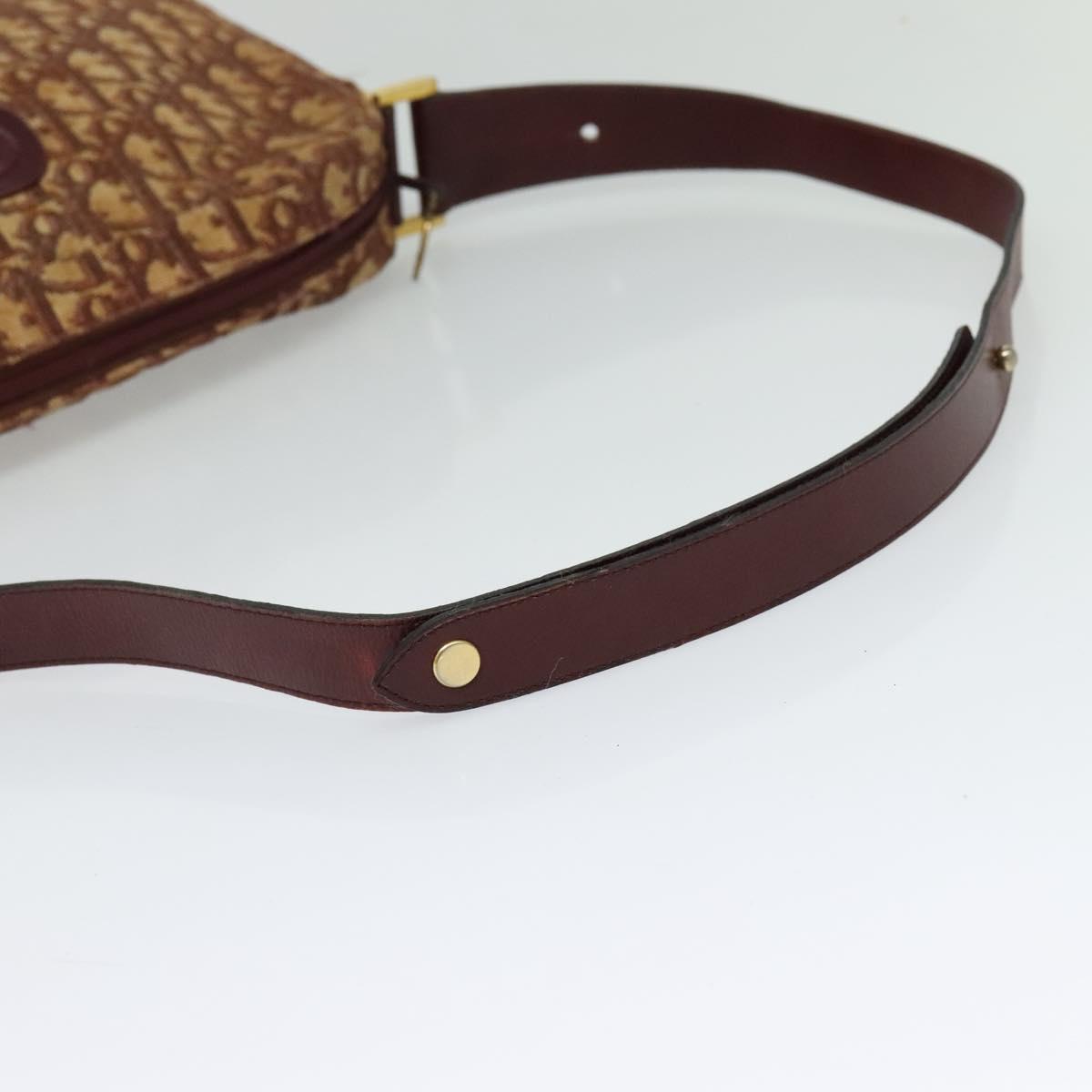 Christian Dior Trotter Canvas Shoulder Bag Red Gold Auth 122681
