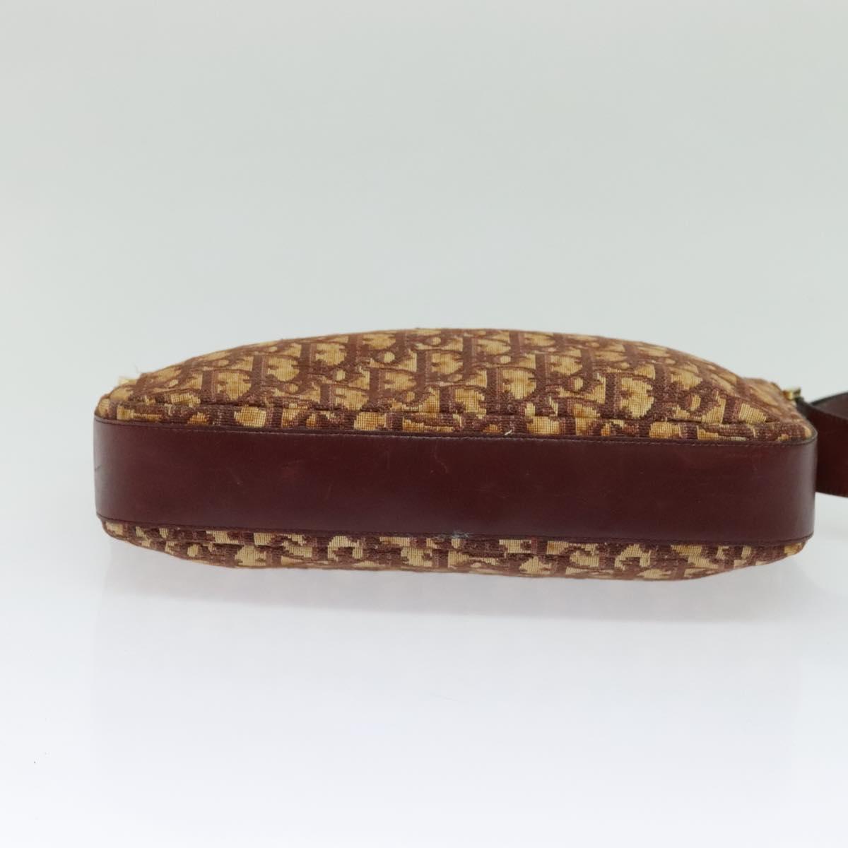 Christian Dior Trotter Canvas Shoulder Bag Red Gold Auth 122681