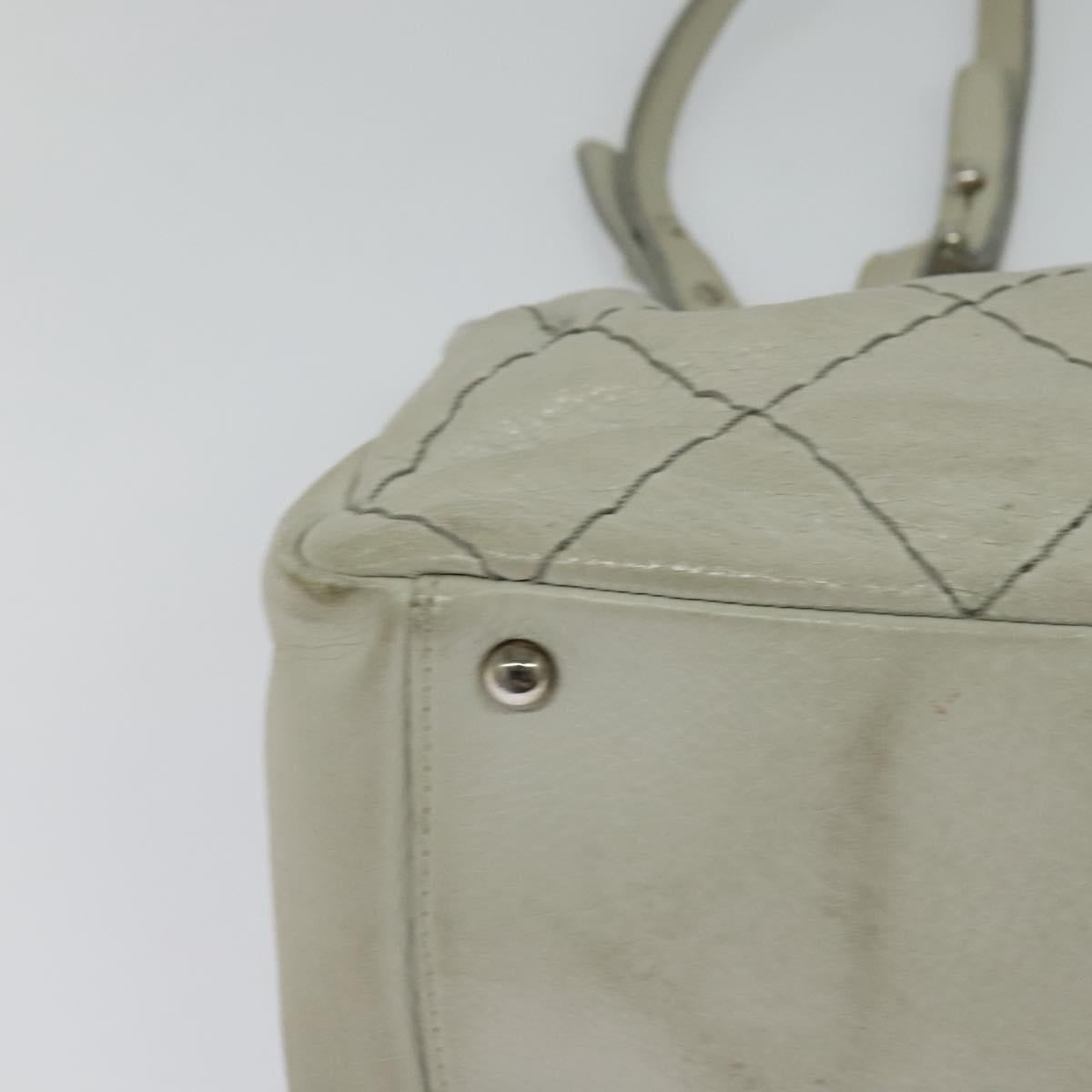 CHANEL Wild Stitch Shoulder Bag Leather Ivory Silver CC Auth 122688