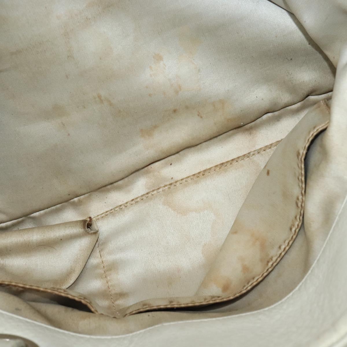 CHANEL Wild Stitch Shoulder Bag Leather Ivory Silver CC Auth 122688