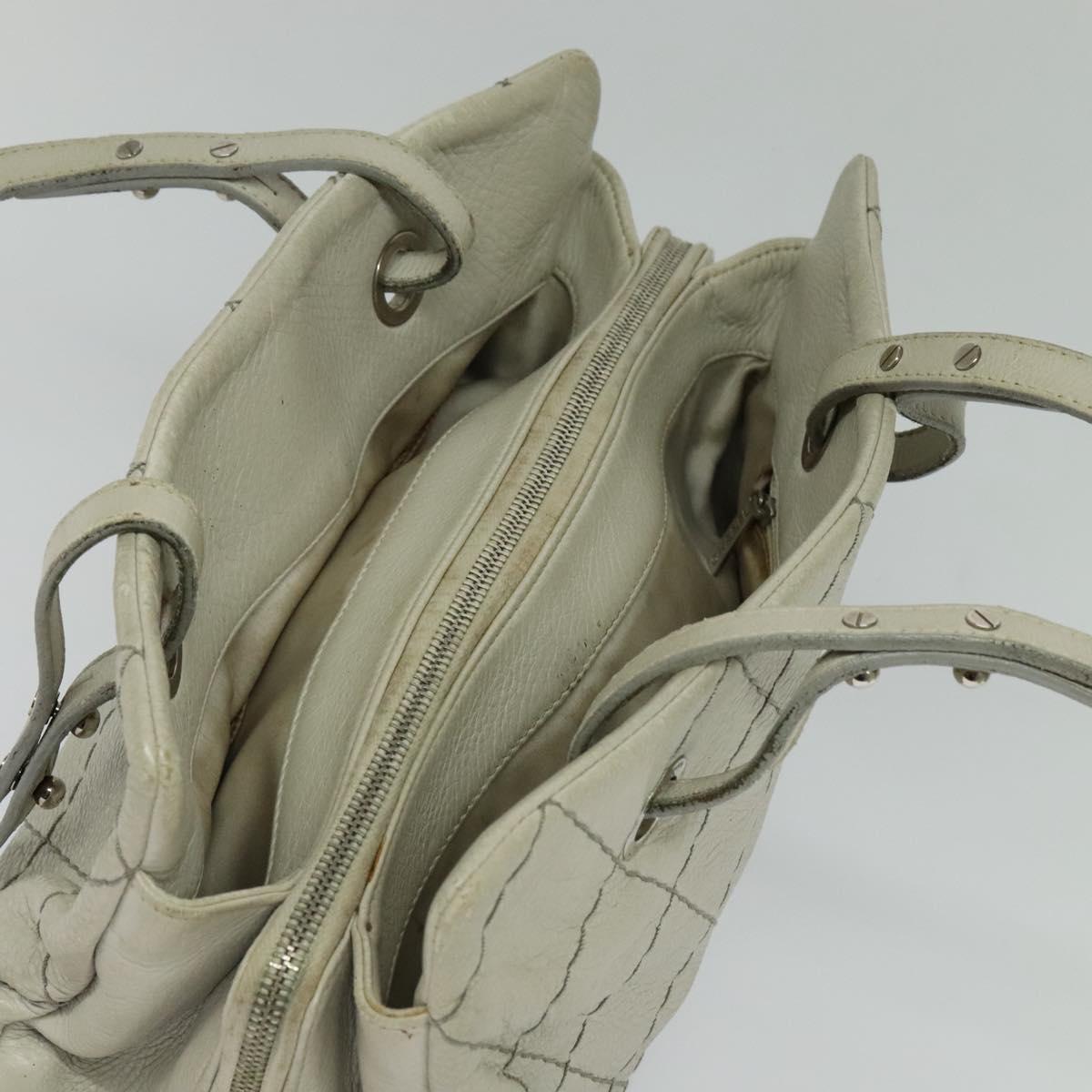 CHANEL Wild Stitch Shoulder Bag Leather Ivory Silver CC Auth 122688