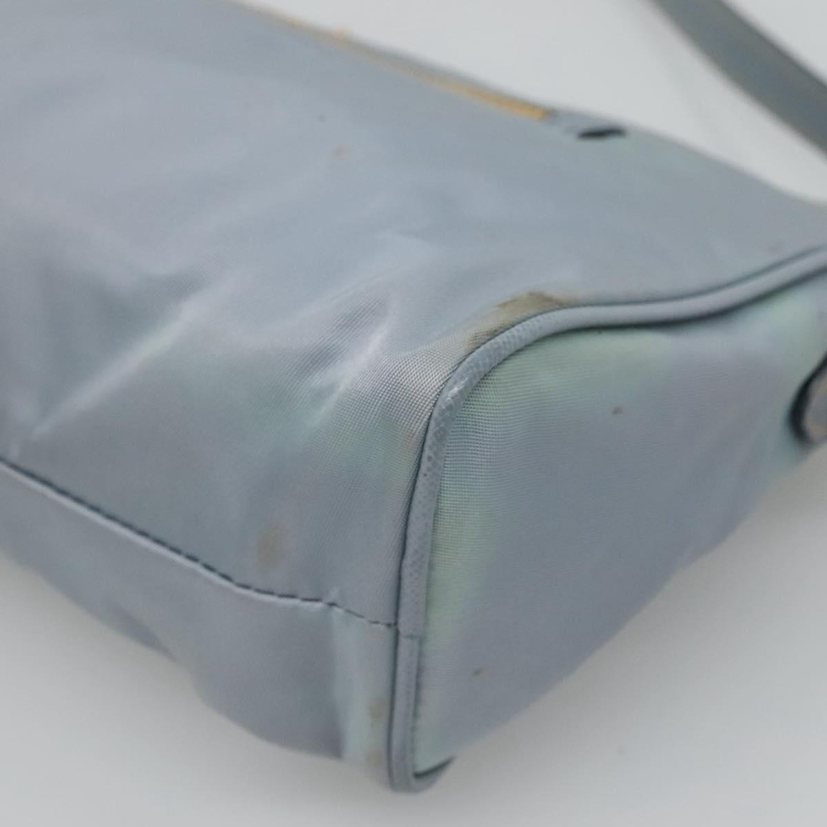 PRADA Shoulder Bag Nylon Light Blue Gold Auth 122692