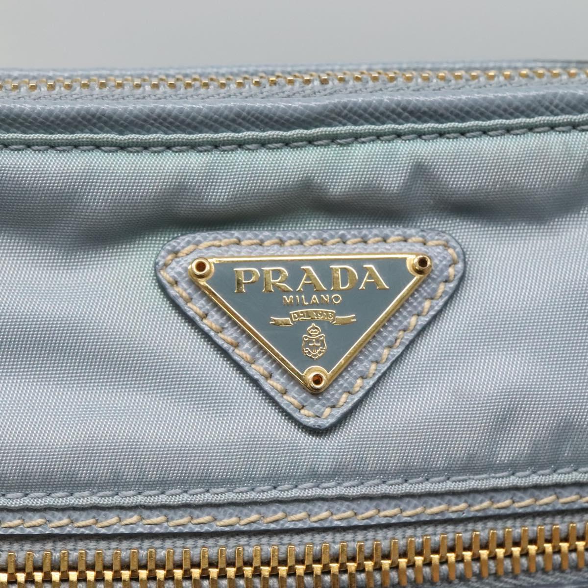 PRADA Shoulder Bag Nylon Light Blue Gold Auth 122692