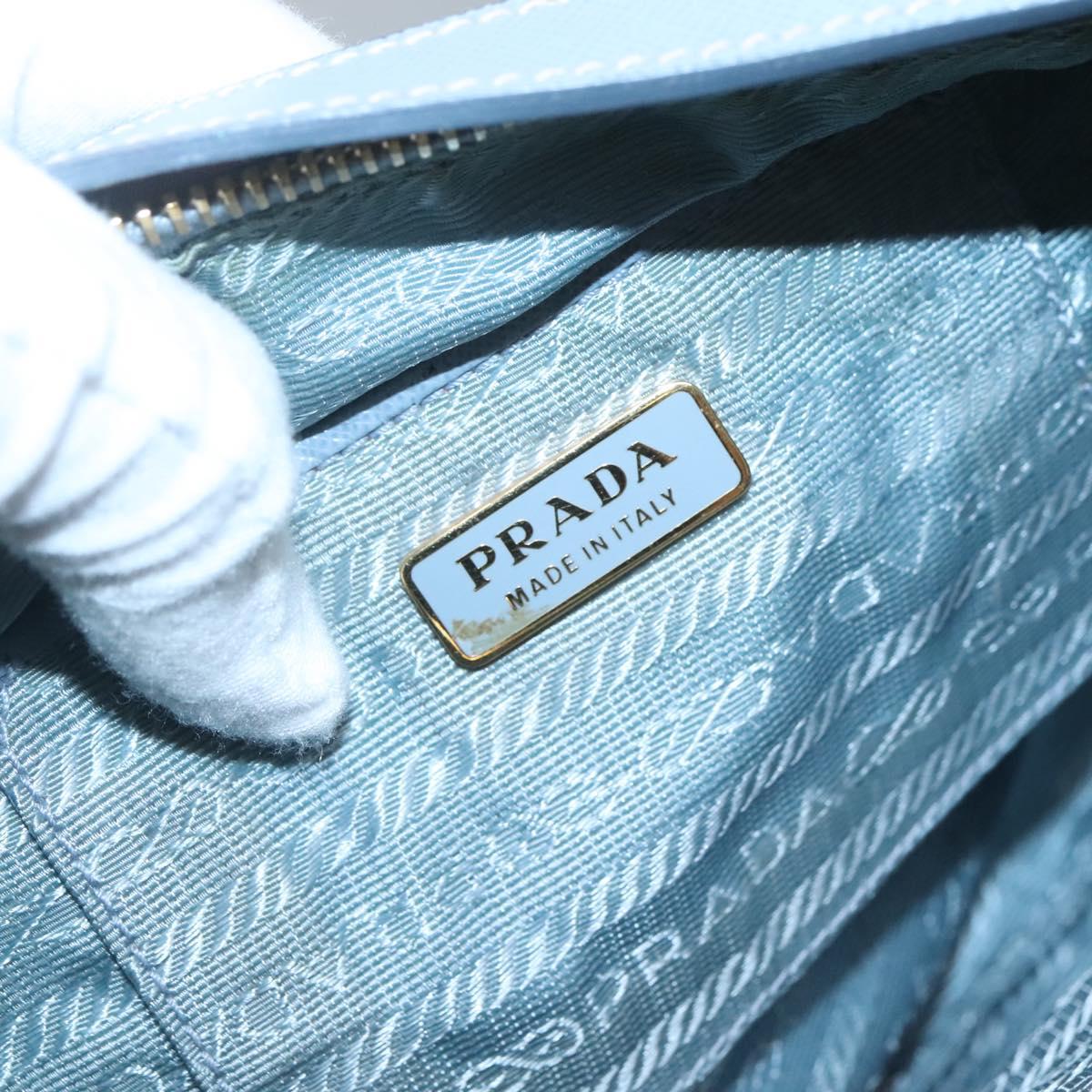 PRADA Shoulder Bag Nylon Light Blue Gold Auth 122692
