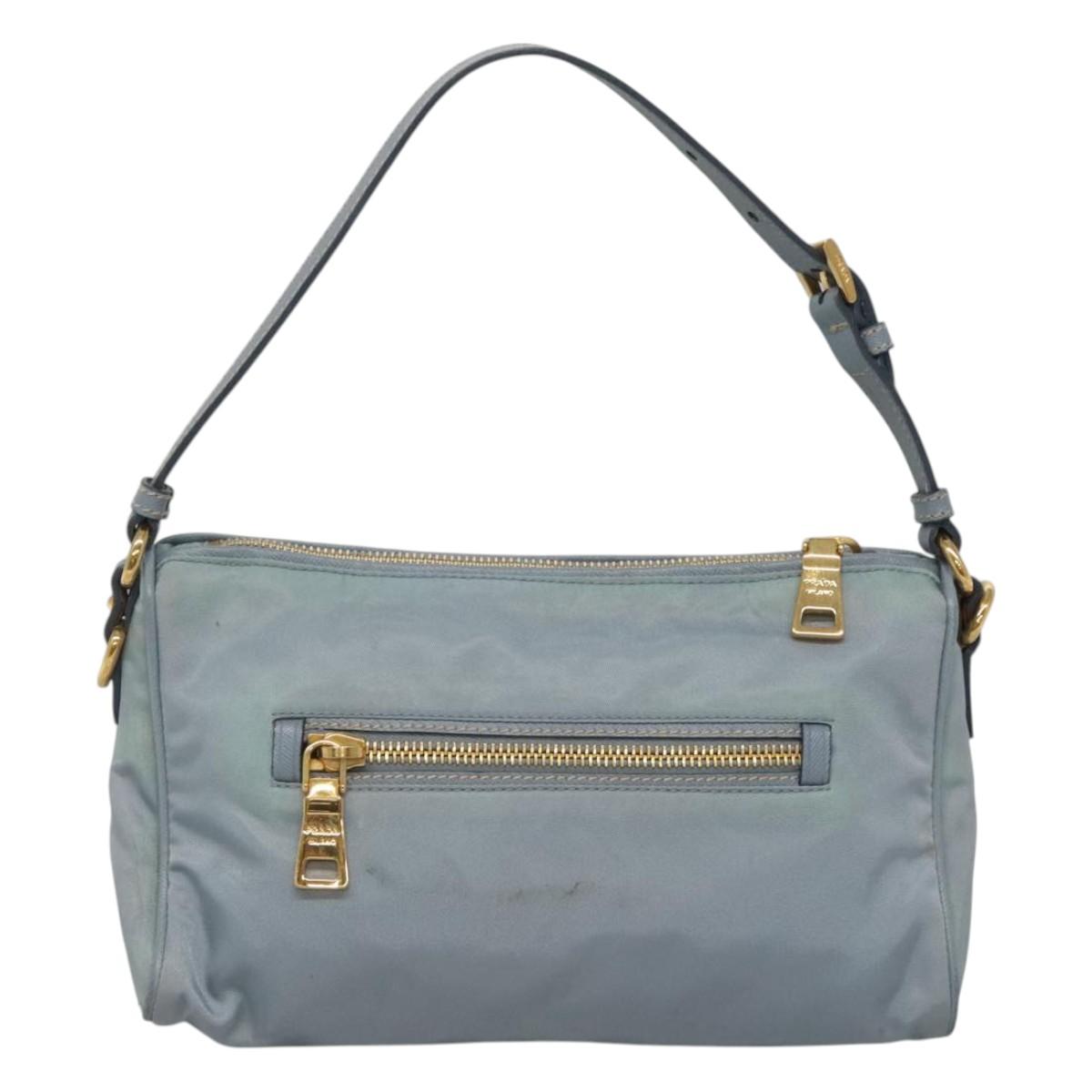 PRADA Shoulder Bag Nylon Light Blue Gold Auth 122692