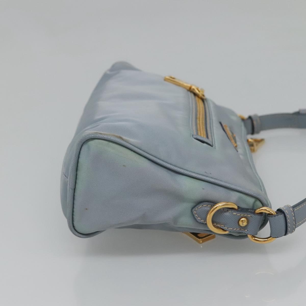 PRADA Shoulder Bag Nylon Light Blue Gold Auth 122692