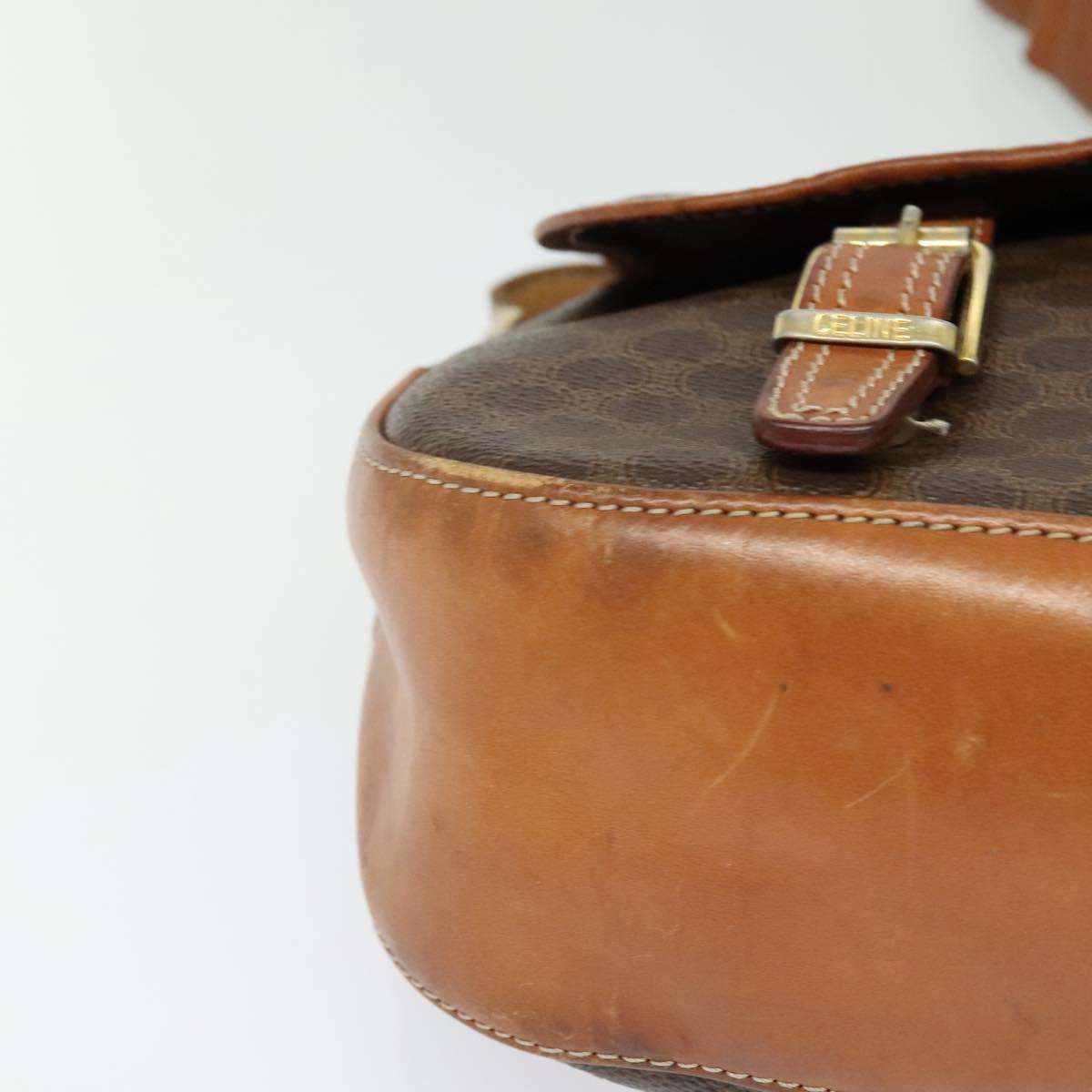 CELINE Macadam Canvas Shoulder Bag PVC Leather Brown Gold Auth 122776