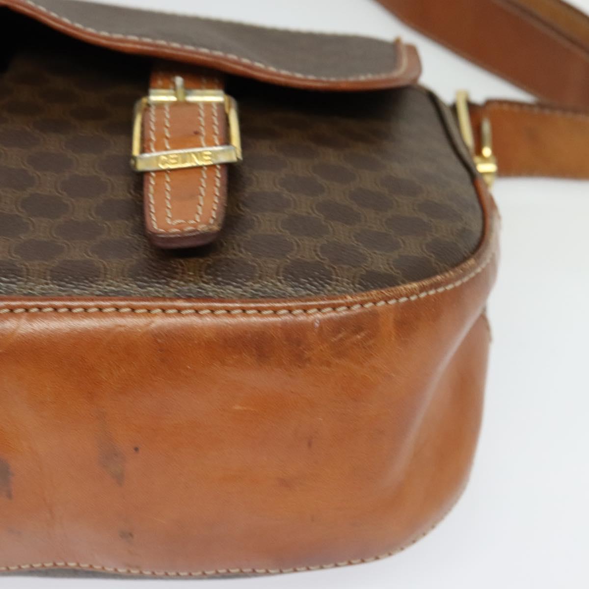 CELINE Macadam Canvas Shoulder Bag PVC Leather Brown Gold Auth 122776