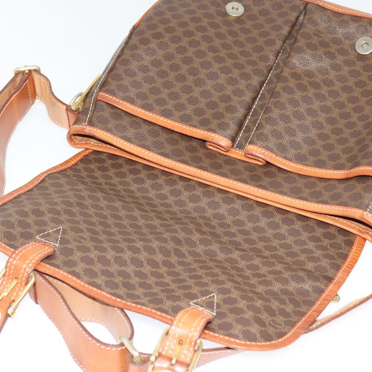 CELINE Macadam Canvas Shoulder Bag PVC Leather Brown Gold Auth 122776