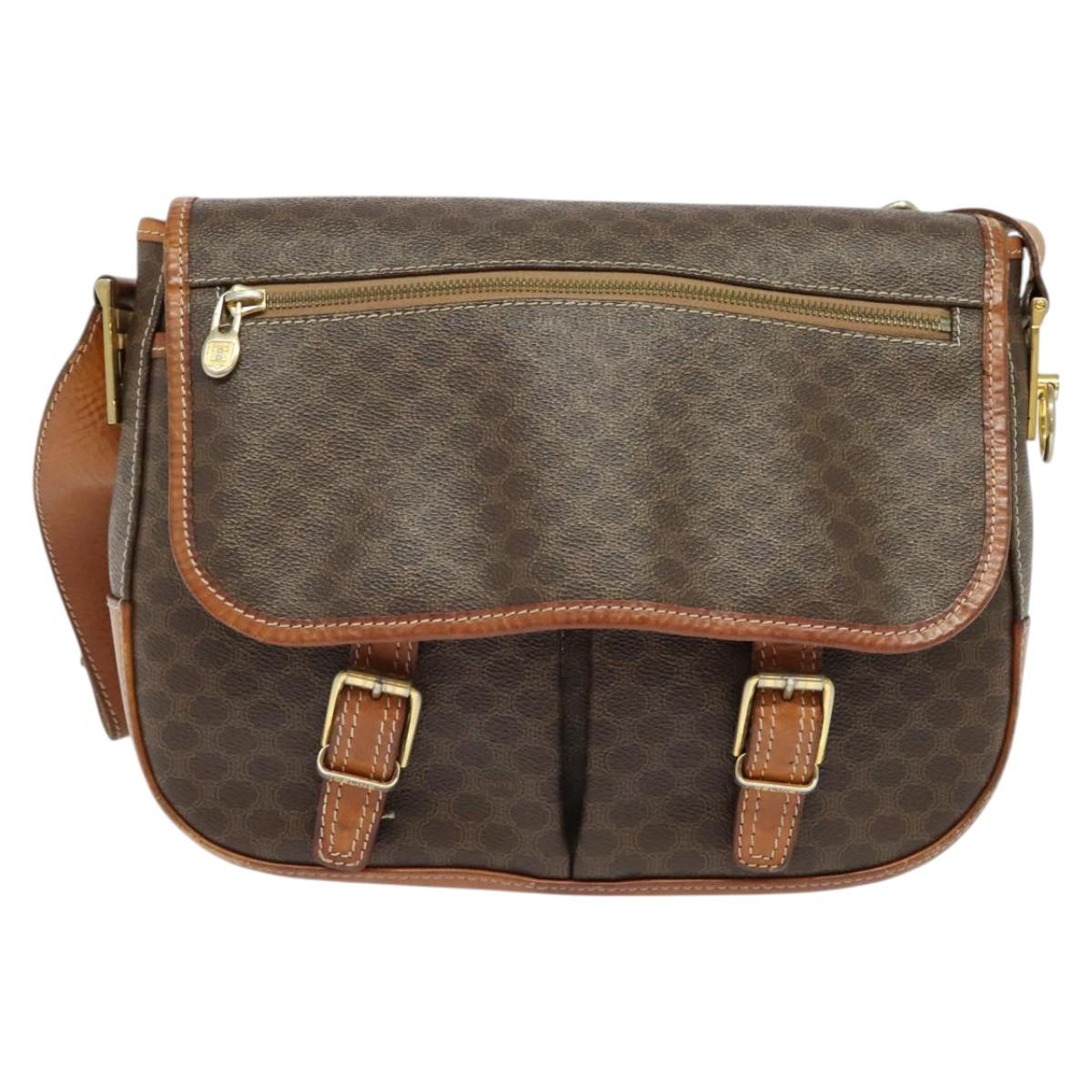 CELINE Macadam Canvas Shoulder Bag PVC Leather Brown Gold Auth 122776