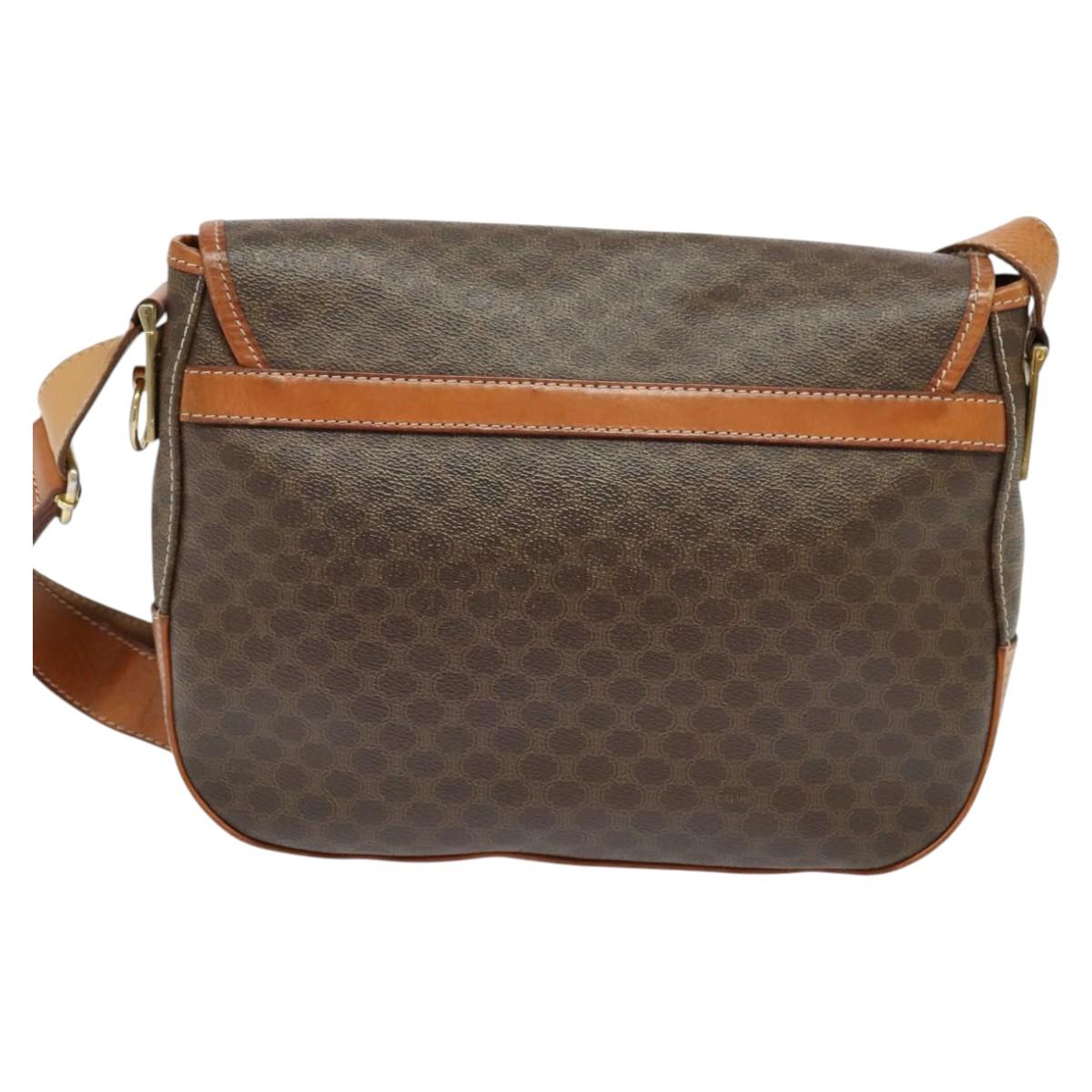 CELINE Macadam Canvas Shoulder Bag PVC Leather Brown Gold Auth 122776