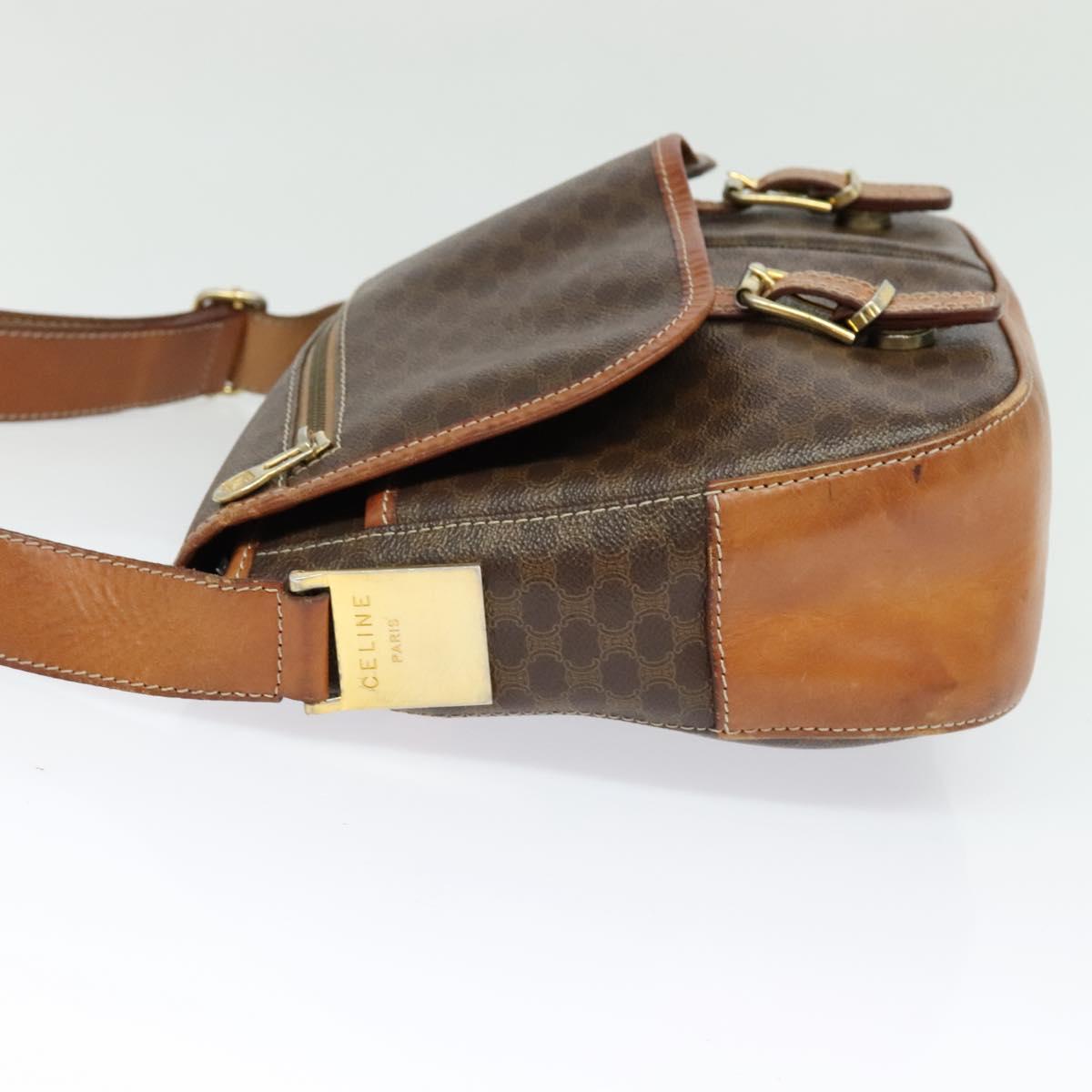 CELINE Macadam Canvas Shoulder Bag PVC Leather Brown Gold Auth 122776