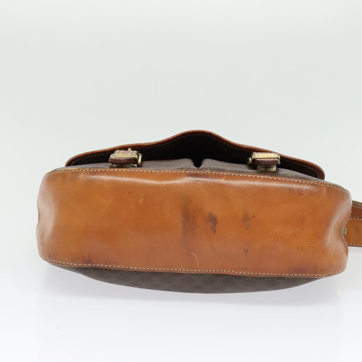 CELINE Macadam Canvas Shoulder Bag PVC Leather Brown Gold Auth 122776