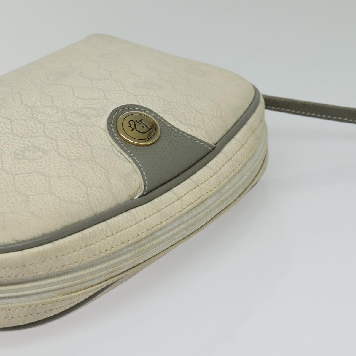 Christian Dior Honeycomb Canvas Shoulder Bag PVC White Gold Auth 122778