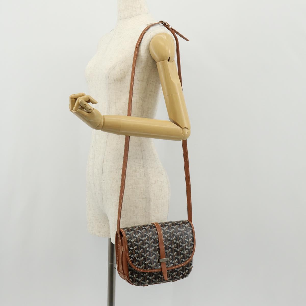 GOYARD Herringbone Belvedere PM Shoulder Bag PVC Black Silver Auth 122843M