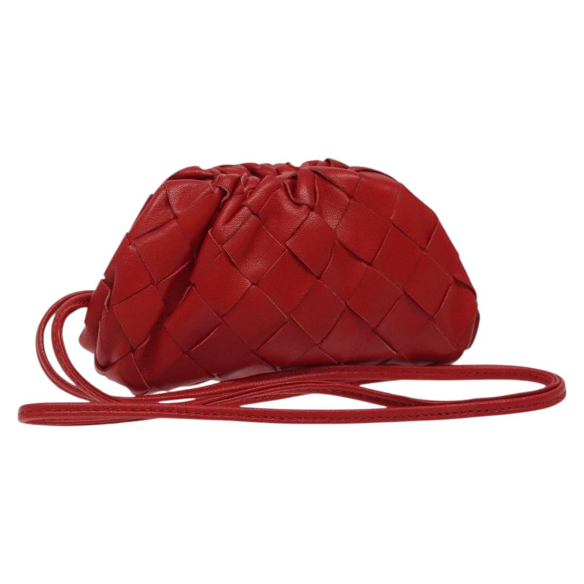 BOTTEGA VENETA INTRECCIATO Accessory Pouch Leather Red Auth 122864