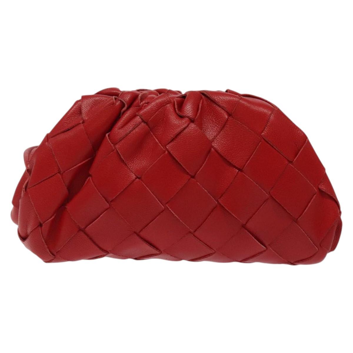 BOTTEGA VENETA INTRECCIATO Accessory Pouch Leather Red Auth 122864