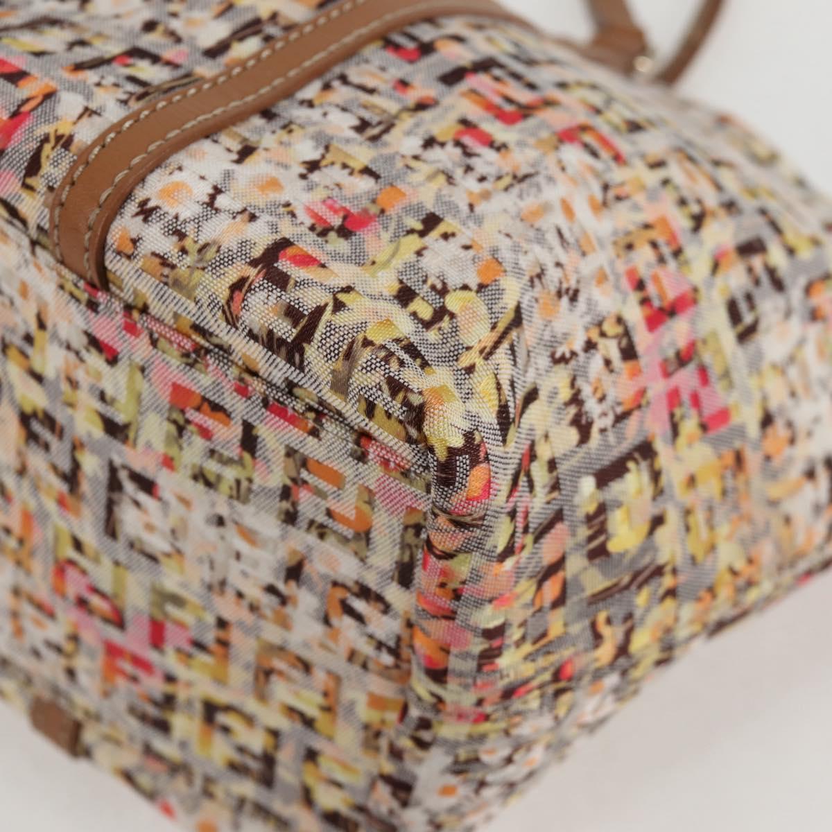 FENDI Zucchino Canvas Hand Bag Beige Gold Auth 122885V