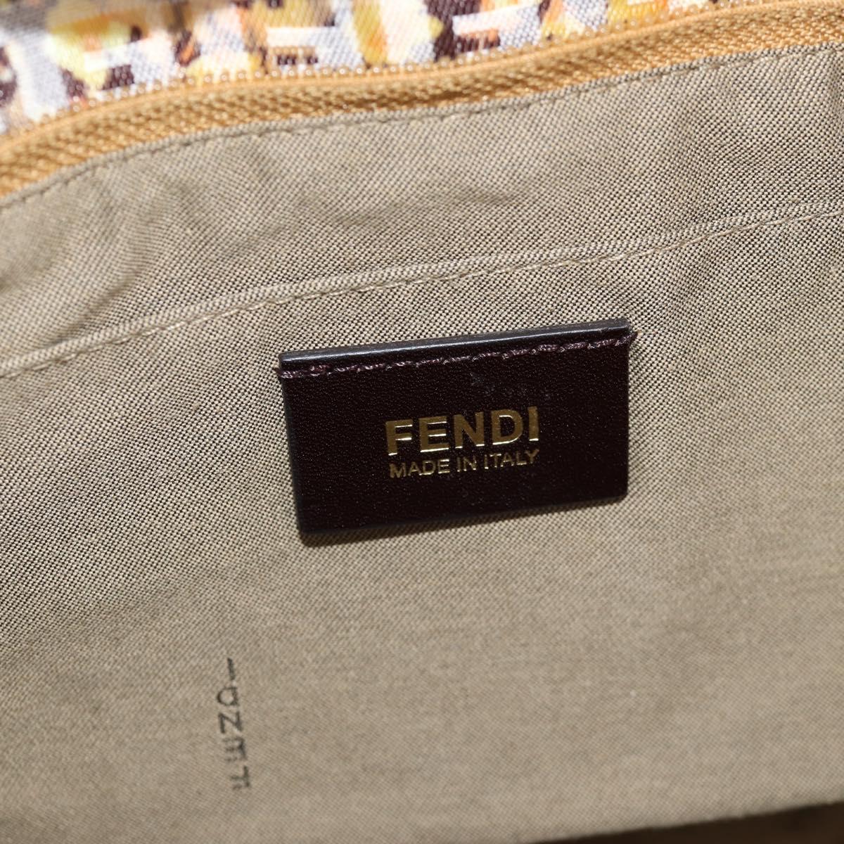 FENDI Zucchino Canvas Hand Bag Beige Gold Auth 122885V