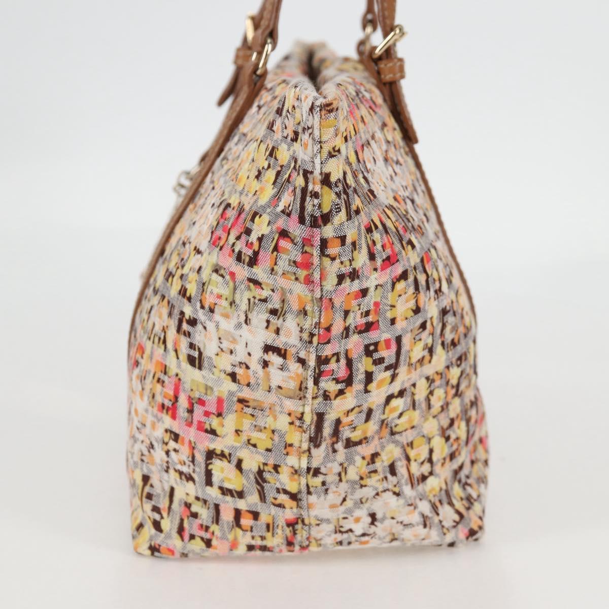 FENDI Zucchino Canvas Hand Bag Beige Gold Auth 122885V