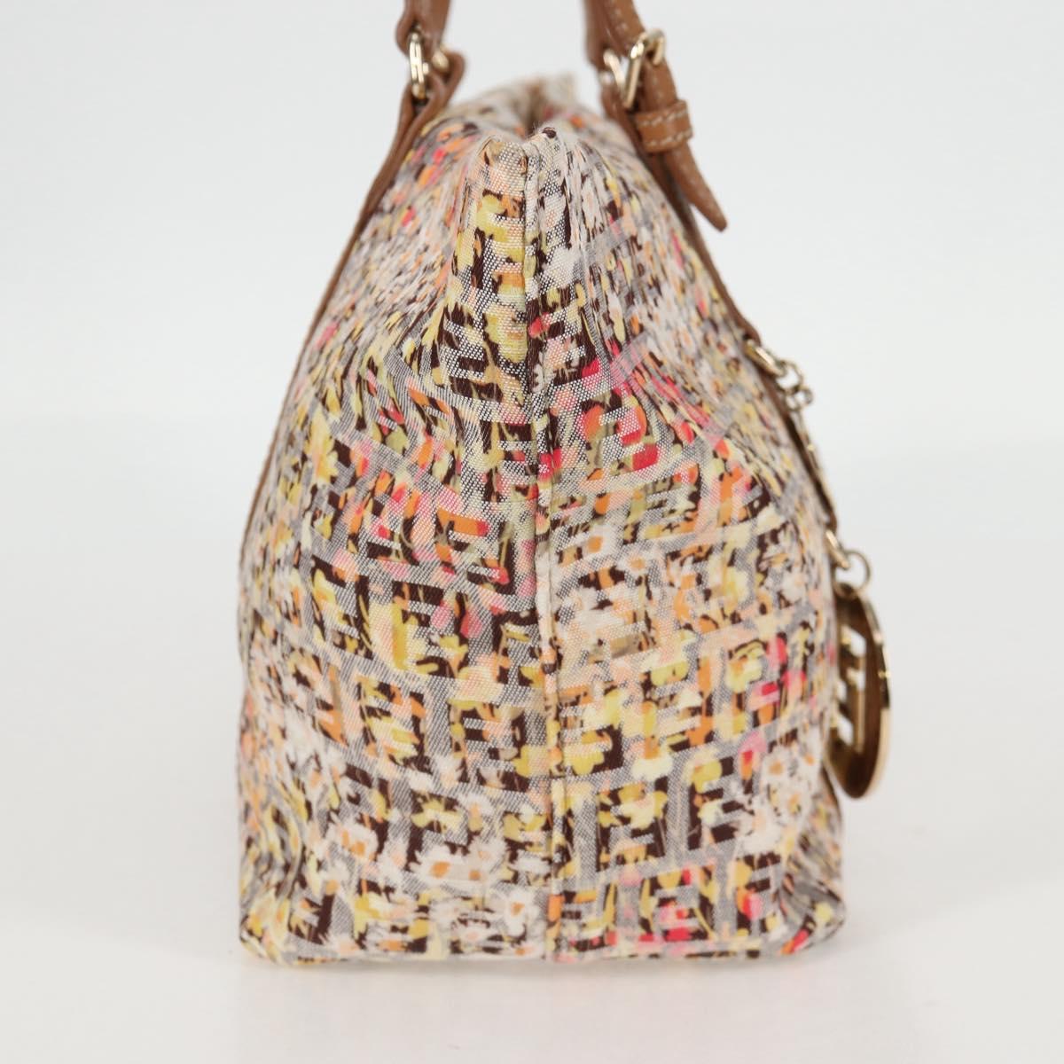 FENDI Zucchino Canvas Hand Bag Beige Gold Auth 122885V