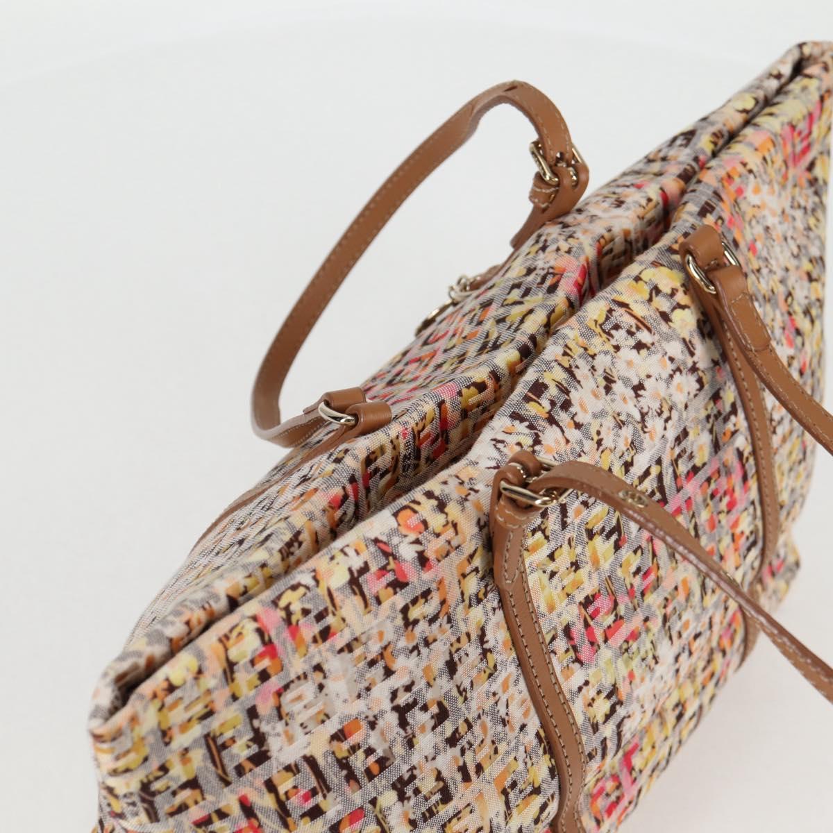 FENDI Zucchino Canvas Hand Bag Beige Gold Auth 122885V