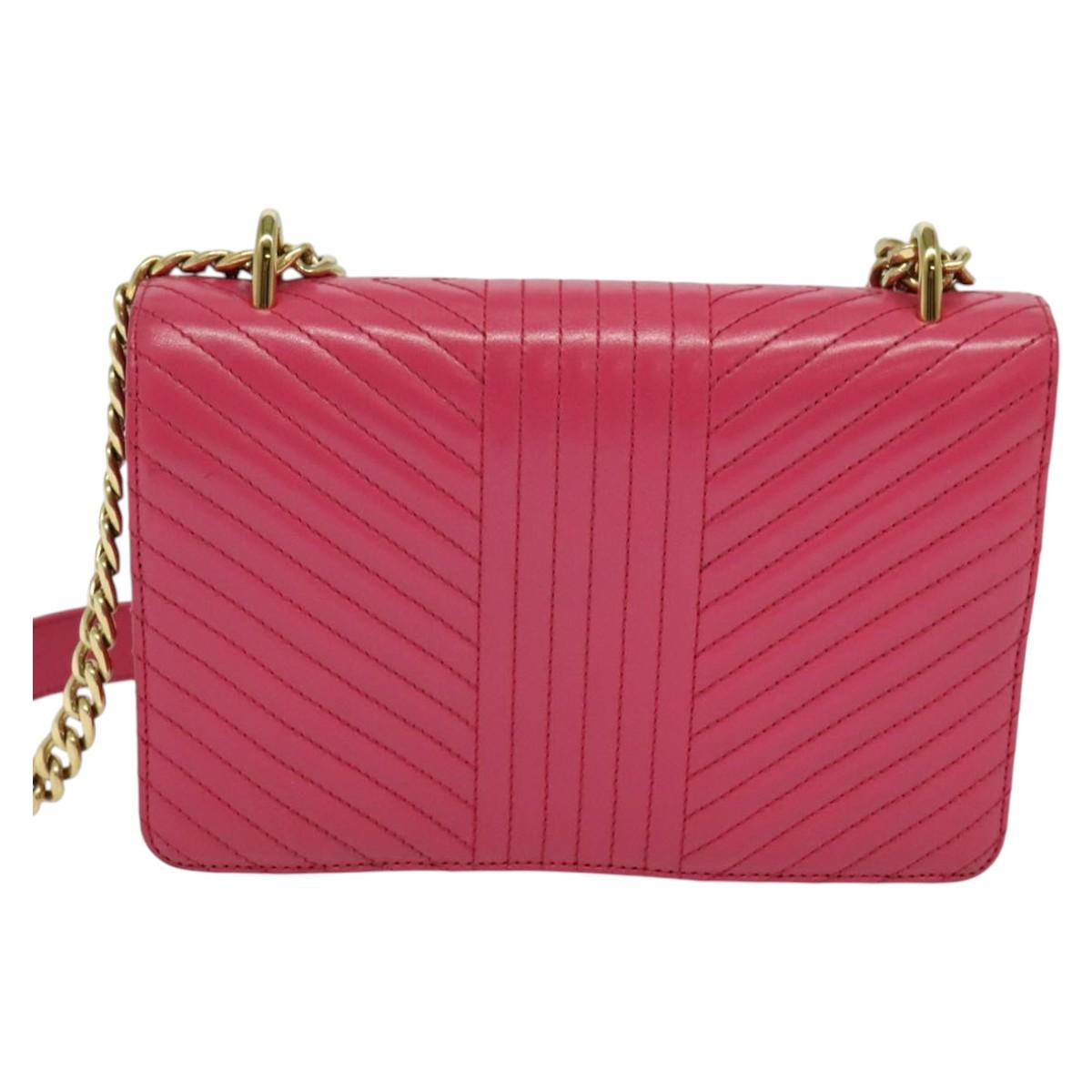 PRADA Chain Shoulder Bag Leather Pink Gold Auth 122903