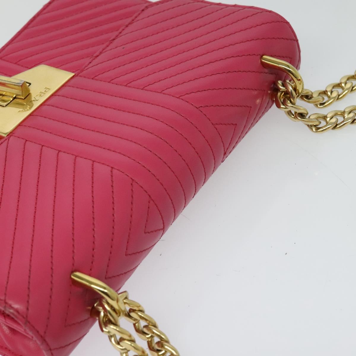 PRADA Chain Shoulder Bag Leather Pink Gold Auth 122903