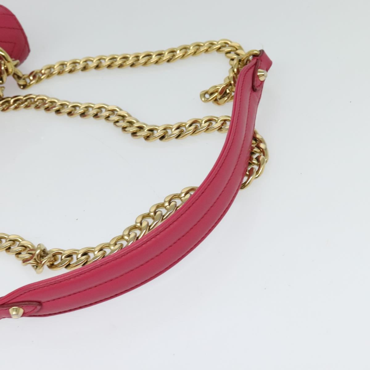 PRADA Chain Shoulder Bag Leather Pink Gold Auth 122903