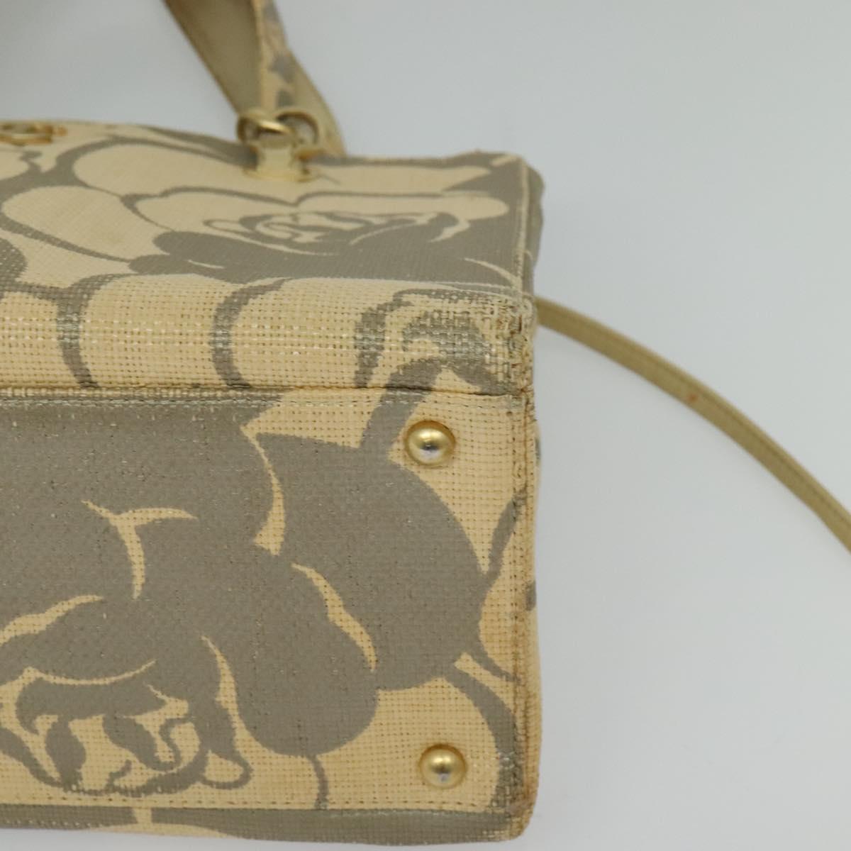 CHANEL Camelia Chain Tote Bag Straw Beige CC Auth 122907