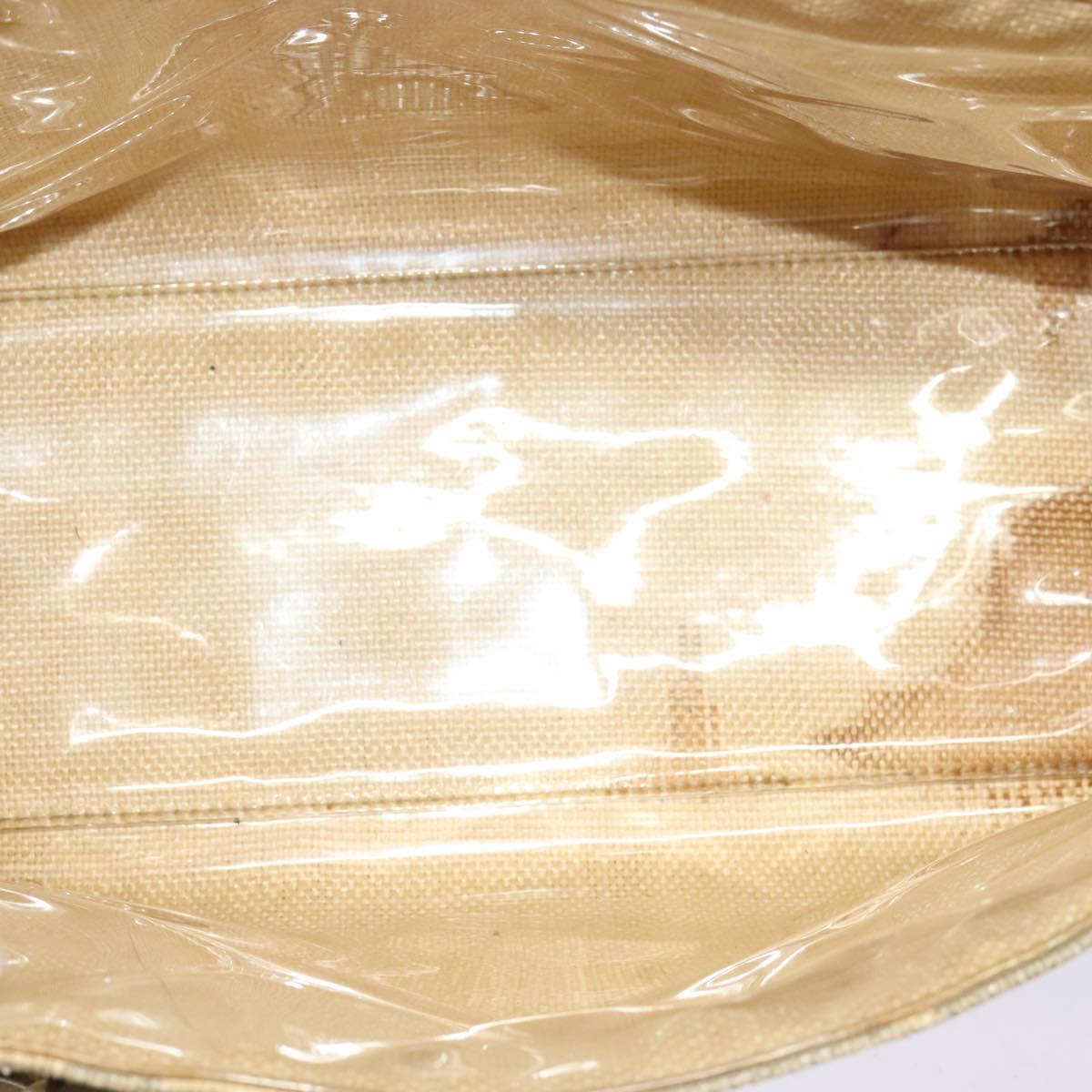 CHANEL Camelia Chain Tote Bag Straw Beige CC Auth 122907