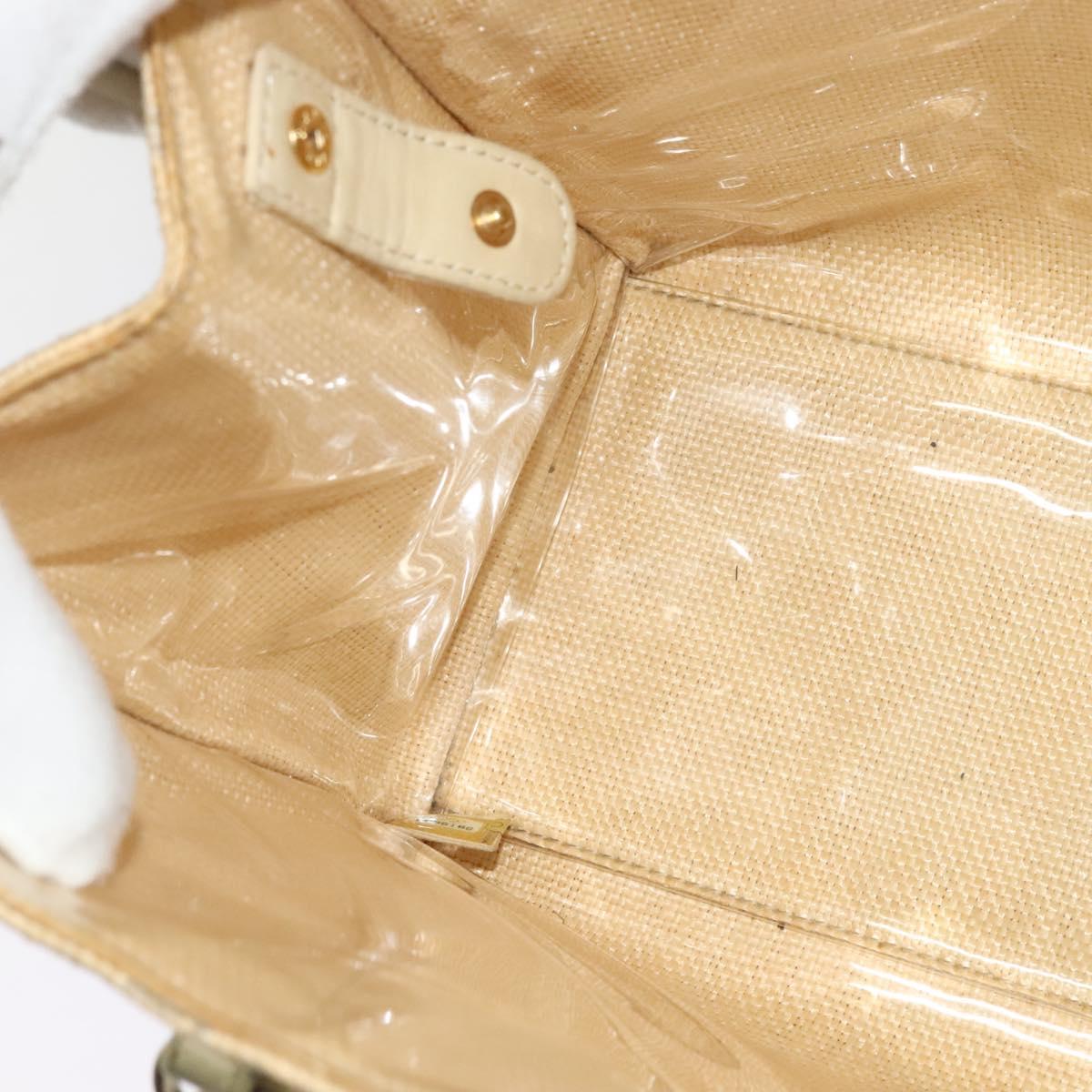 CHANEL Camelia Chain Tote Bag Straw Beige CC Auth 122907