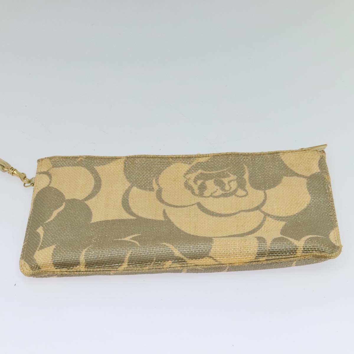 CHANEL Camelia Chain Tote Bag Straw Beige CC Auth 122907