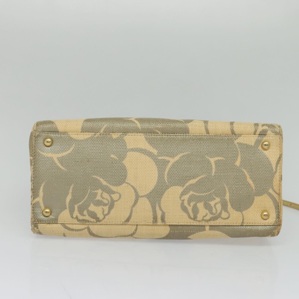 CHANEL Camelia Chain Tote Bag Straw Beige CC Auth 122907