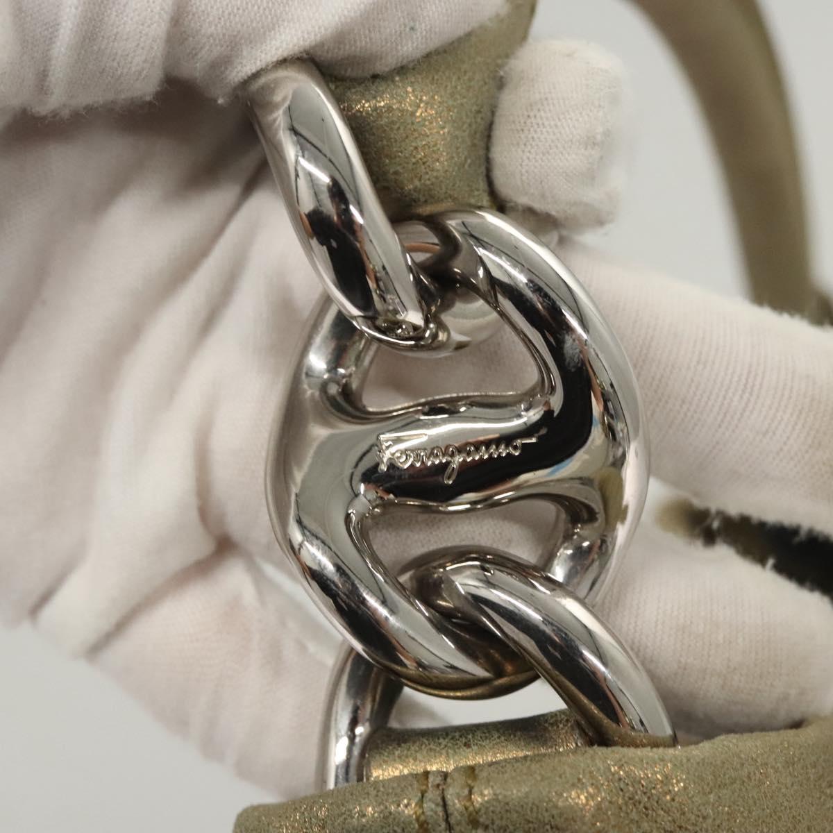 Salvatore Ferragamo Hand Bag Suede Gold Silver Auth 122919