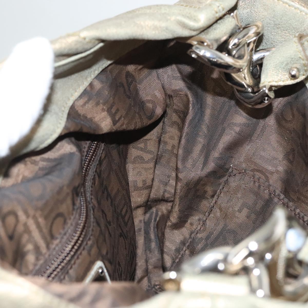 Salvatore Ferragamo Hand Bag Suede Gold Silver Auth 122919