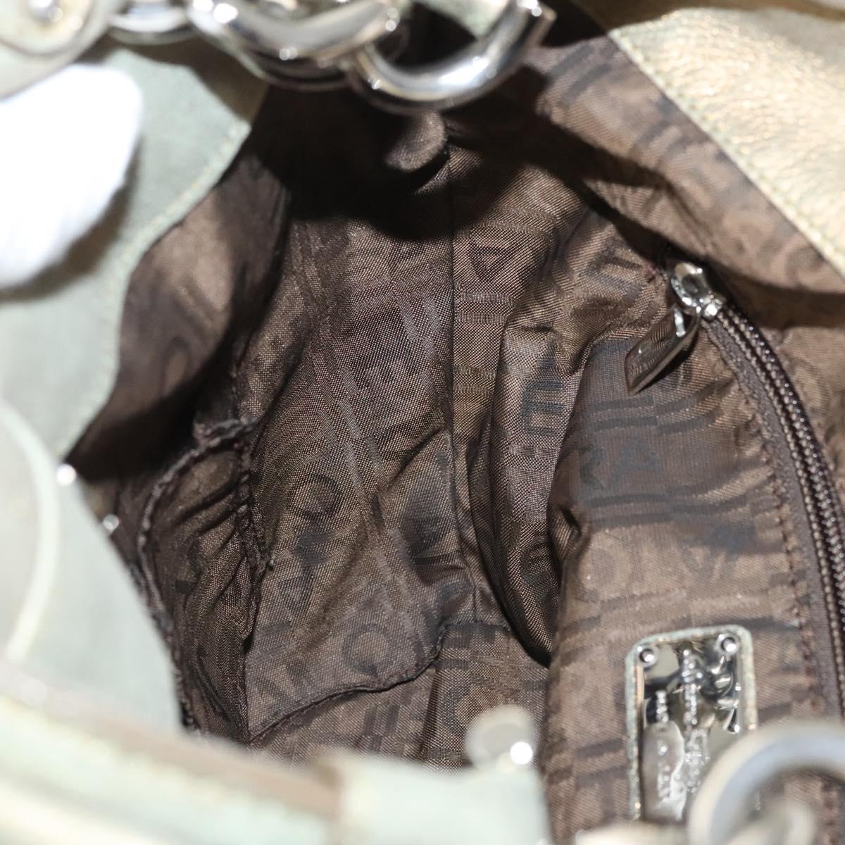 Salvatore Ferragamo Hand Bag Suede Gold Silver Auth 122919